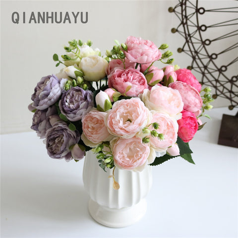 1Pc 30Cm Rose Pink Silk Peony Artificial Flowers Bouquet For Home Room Wedding Accessories Decoration Artificial Plant Christmas